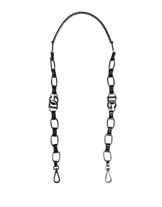 Dolce & Gabbana Black Leather Silver Chain Shoulder Strap