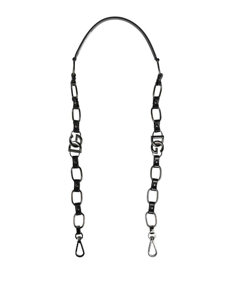 Dolce & Gabbana Black Leather Silver Chain Shoulder Strap