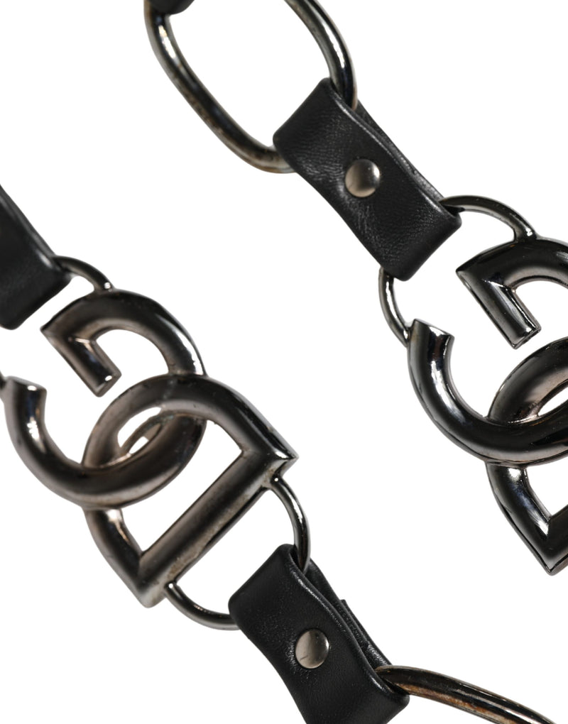 Dolce & Gabbana Black Leather Silver Chain Shoulder Strap