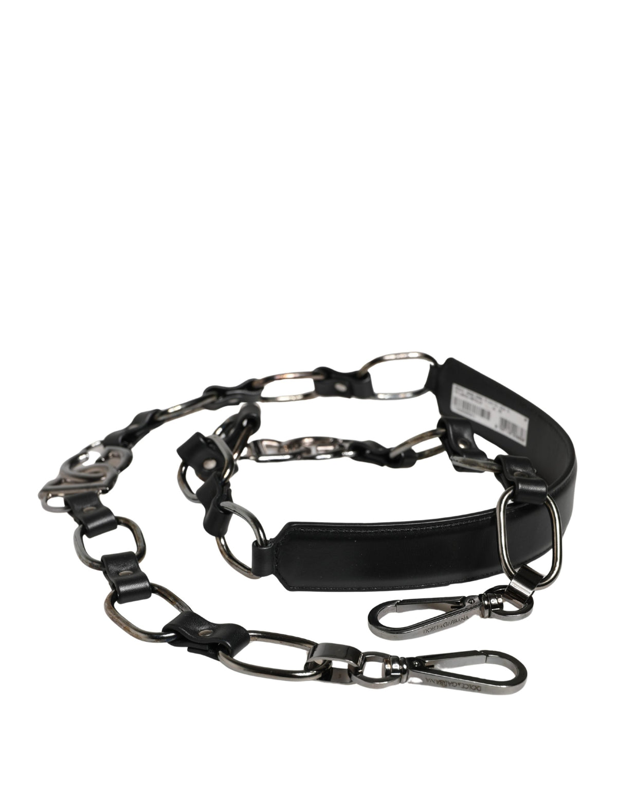 Dolce & Gabbana Black Leather Silver Chain Shoulder Strap