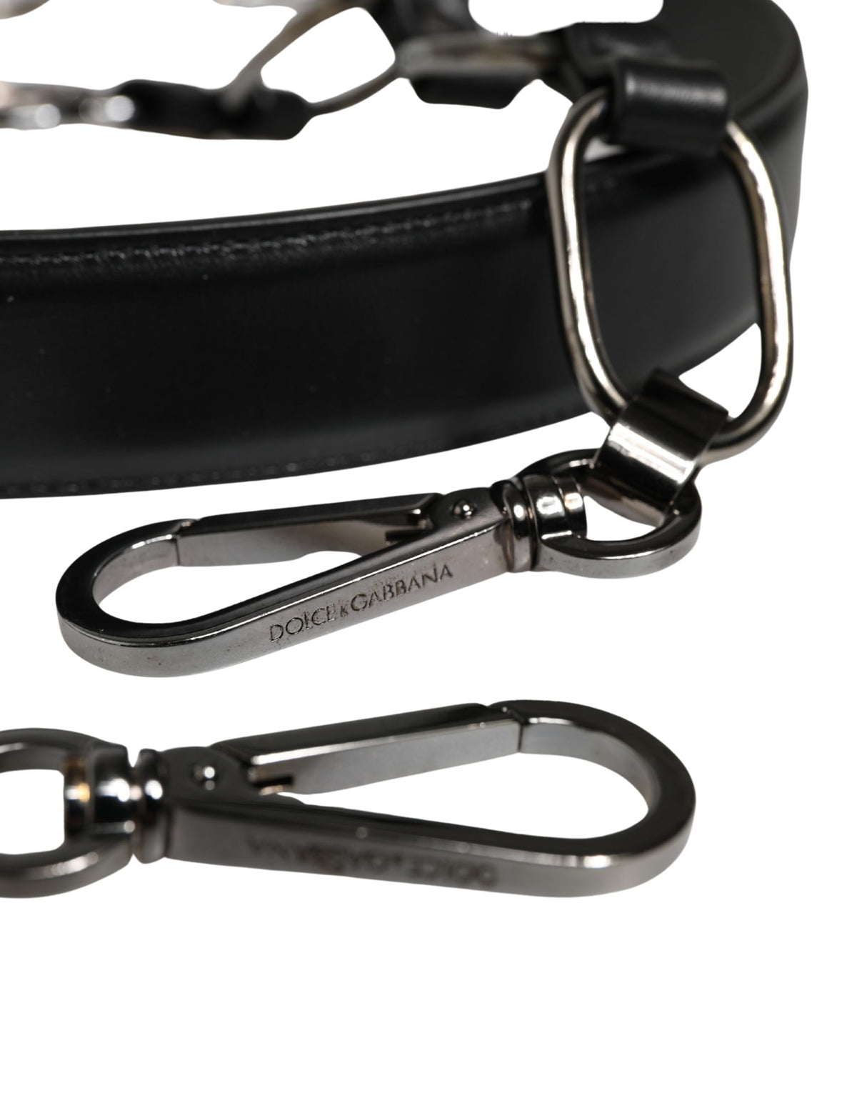 Dolce & Gabbana Black Leather Silver Chain Shoulder Strap