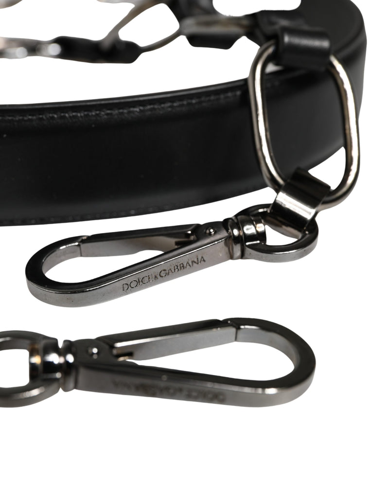 Dolce & Gabbana Black Leather Silver Chain Shoulder Strap