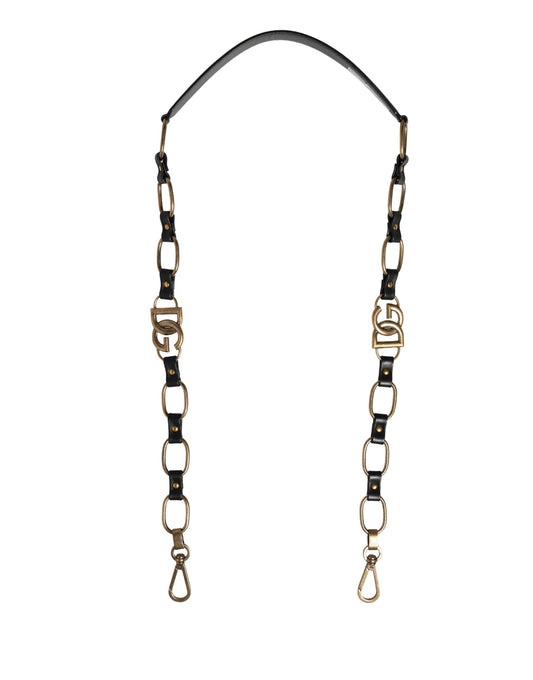 Dolce & Gabbana Black Leather Gold Chain Shoulder Strap