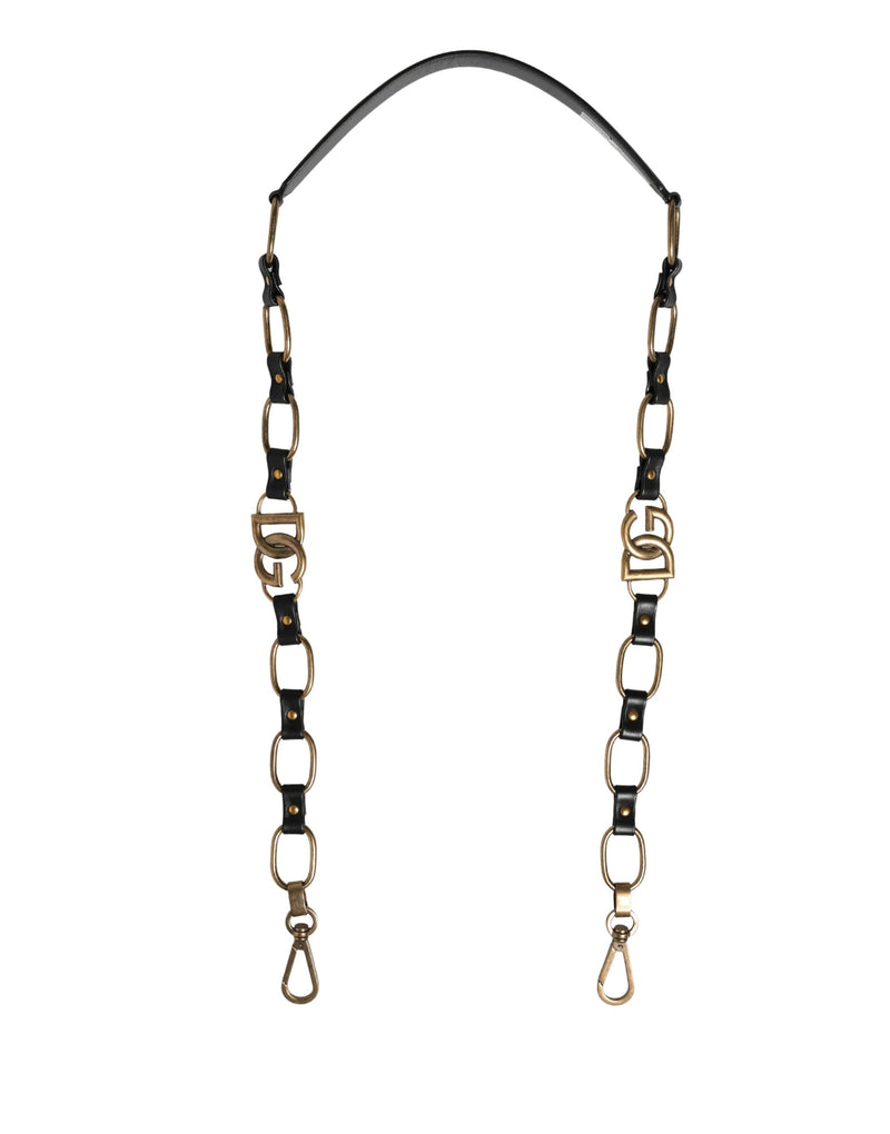 Dolce & Gabbana Black Leather Gold Chain Shoulder Strap
