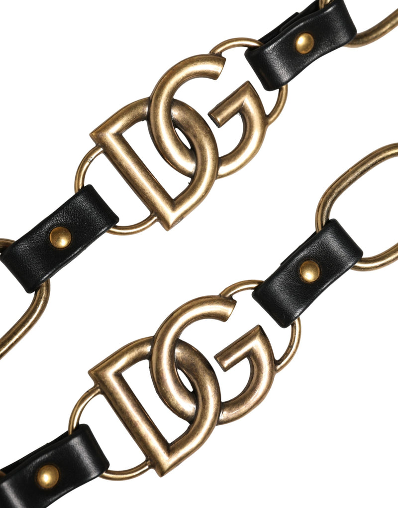 Dolce & Gabbana Black Leather Gold Chain Shoulder Strap