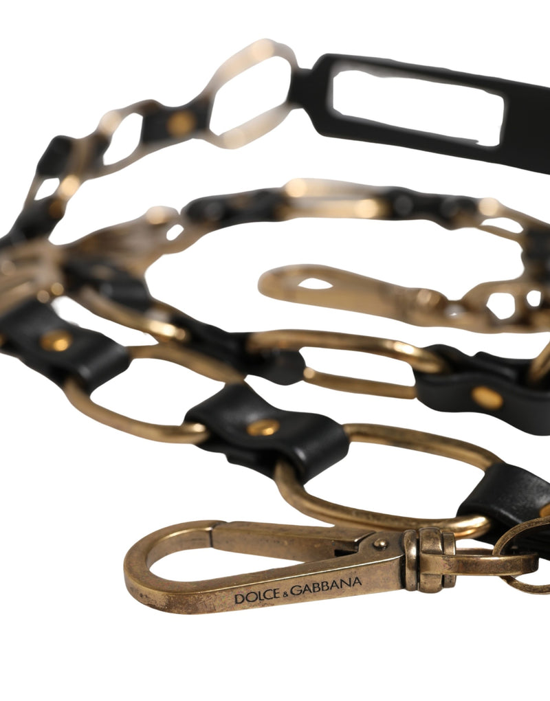 Dolce & Gabbana Black Leather Gold Chain Shoulder Strap