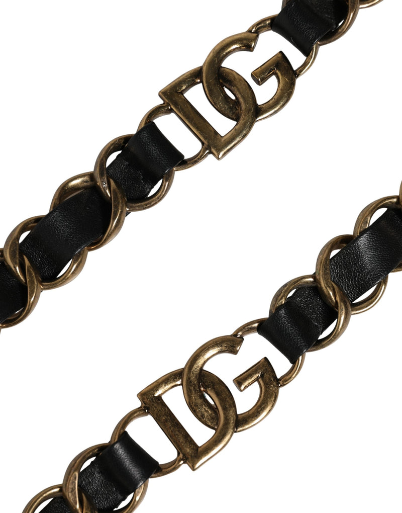 Dolce & Gabbana Black Leather Gold Chain Bag Shoulder Strap