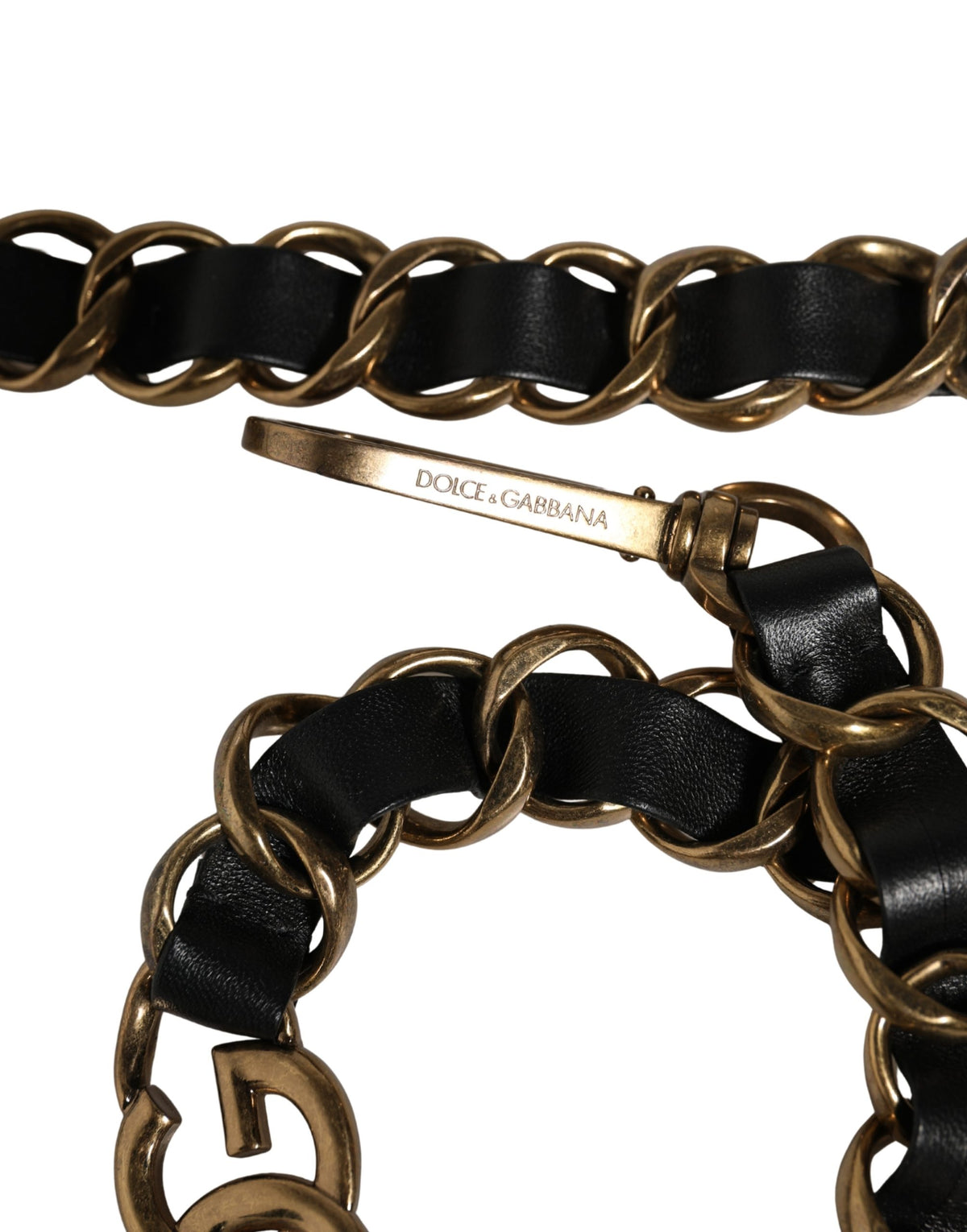 Dolce & Gabbana Black Leather Gold Chain Shoulder Strap