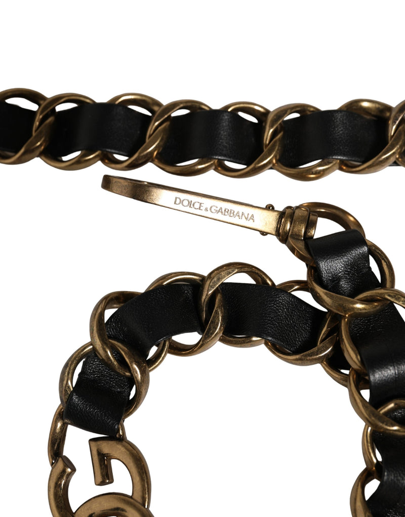 Dolce & Gabbana Black Leather Gold Chain Bag Shoulder Strap