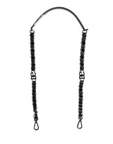 Dolce & Gabbana Black Leather Shoulder Strap with Silver Chain