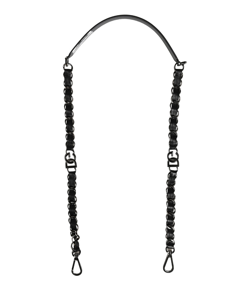 Dolce & Gabbana Black Leather Silver Chain Shoulder Strap