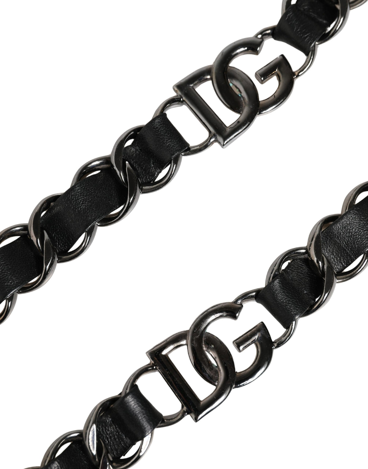 Dolce & Gabbana Black Leather Shoulder Strap with Silver Chain