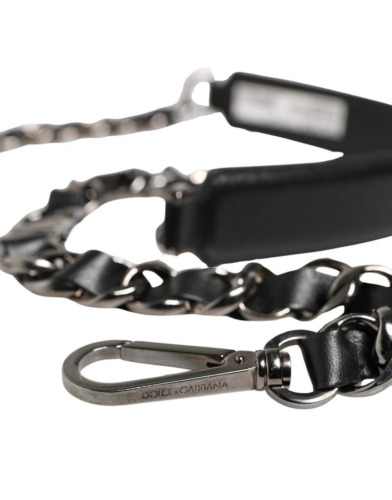 Dolce & Gabbana Black Leather Silver Chain Shoulder Strap