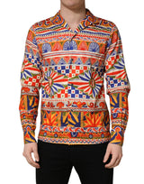 Chemise Homme en Coton Sergé Dolce & Gabbana Multicolore Motif Carretto Siciliano