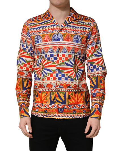 Chemise Homme en Coton Sergé Dolce & Gabbana Multicolore Motif Carretto Siciliano