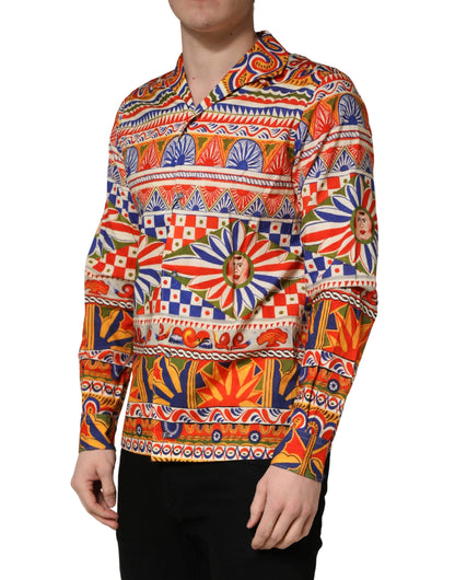 Chemise Homme en Coton Sergé Dolce & Gabbana Multicolore Motif Carretto Siciliano