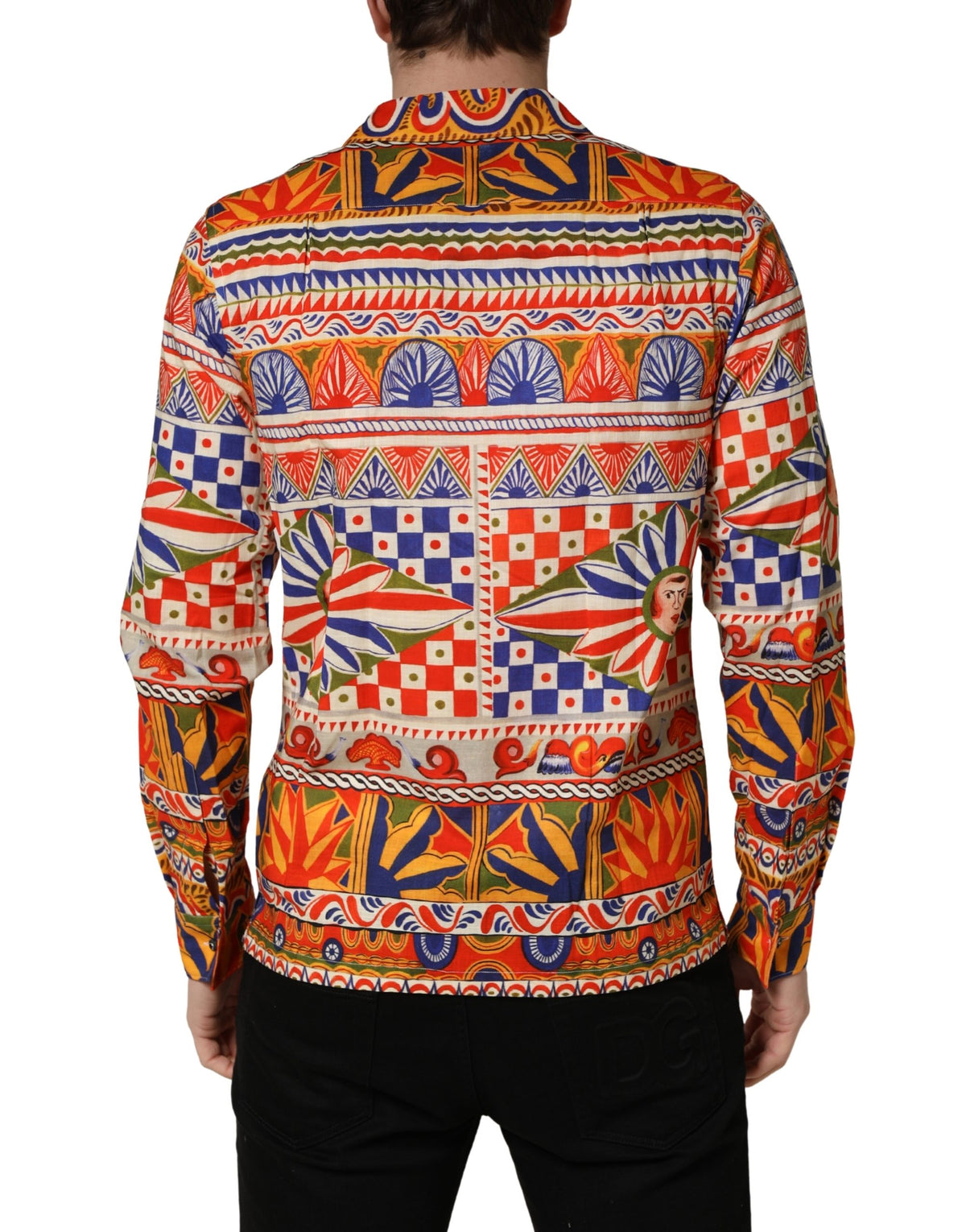 Chemise Homme en Coton Sergé Dolce & Gabbana Multicolore Motif Carretto Siciliano