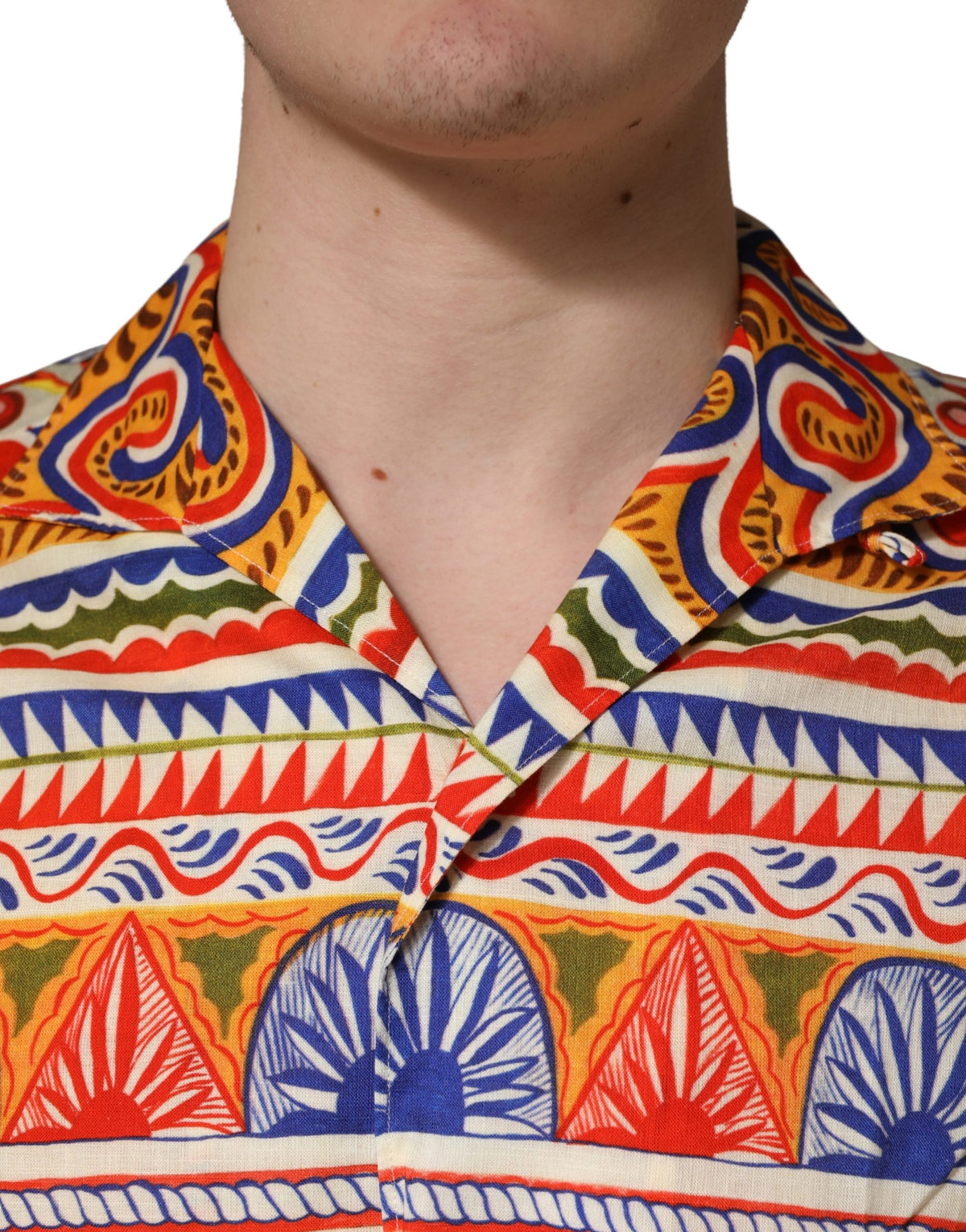 Chemise Homme en Coton Sergé Dolce & Gabbana Multicolore Motif Carretto Siciliano