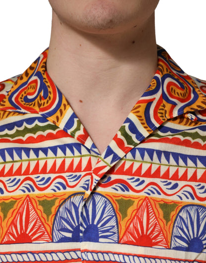 Chemise Homme en Coton Sergé Dolce & Gabbana Multicolore Motif Carretto Siciliano