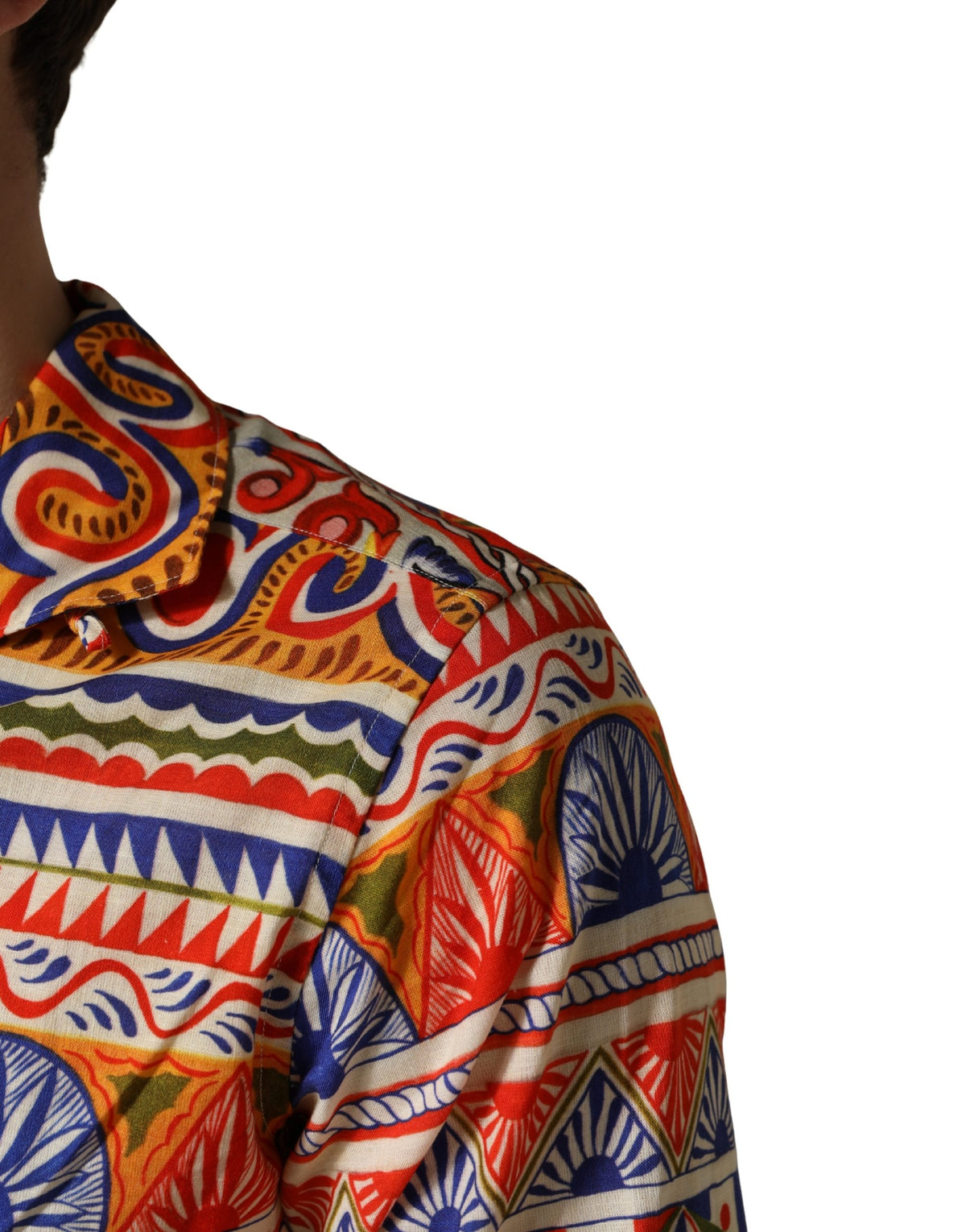 Chemise Homme en Coton Sergé Dolce & Gabbana Multicolore Motif Carretto Siciliano