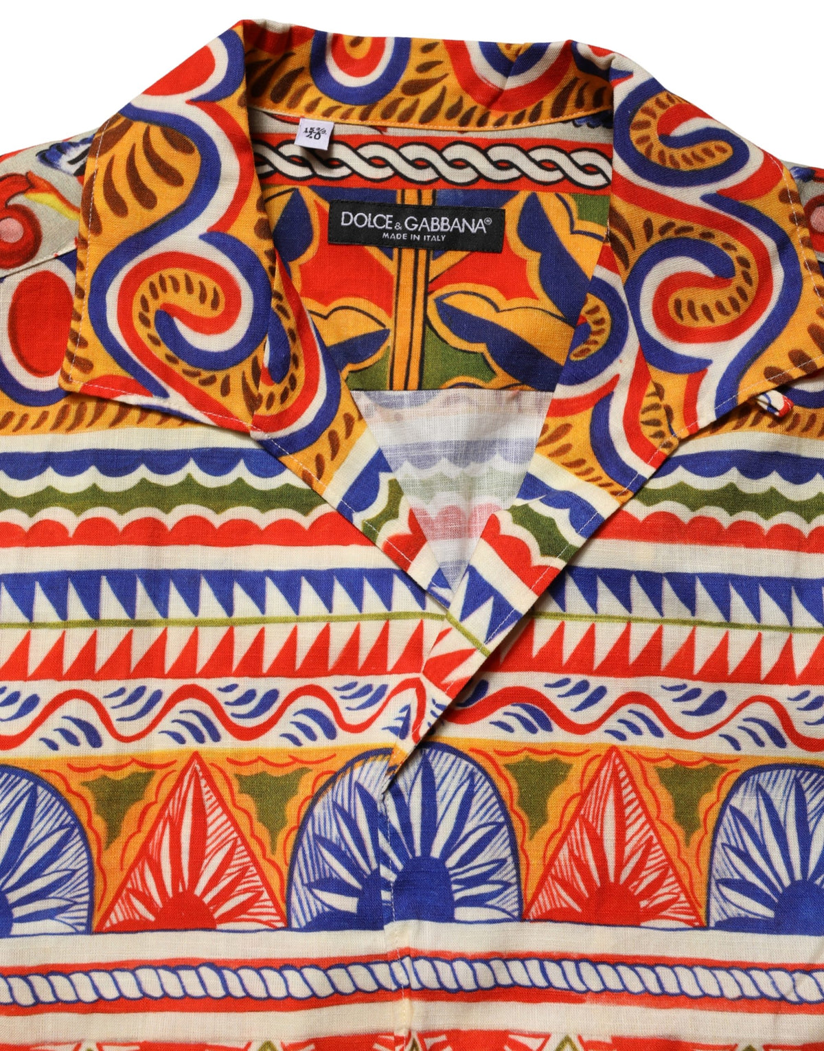 Chemise Homme en Coton Sergé Dolce & Gabbana Multicolore Motif Carretto Siciliano
