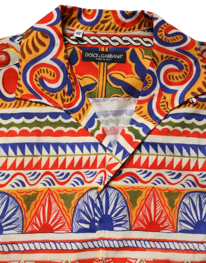 Chemise Homme en Coton Sergé Dolce & Gabbana Multicolore Motif Carretto Siciliano