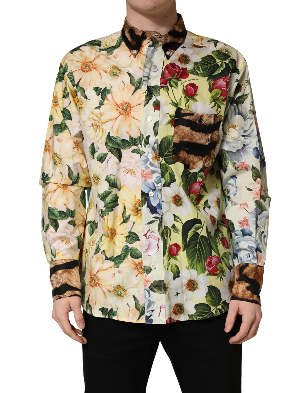Chemise à col imprimé fleuri et animalier multicolore Dolce & Gabbana