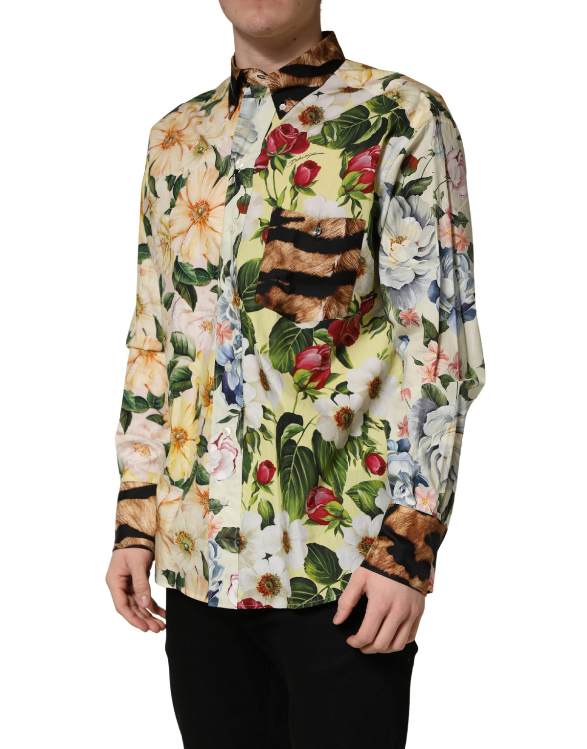 Chemise à col imprimé fleuri et animalier multicolore Dolce & Gabbana
