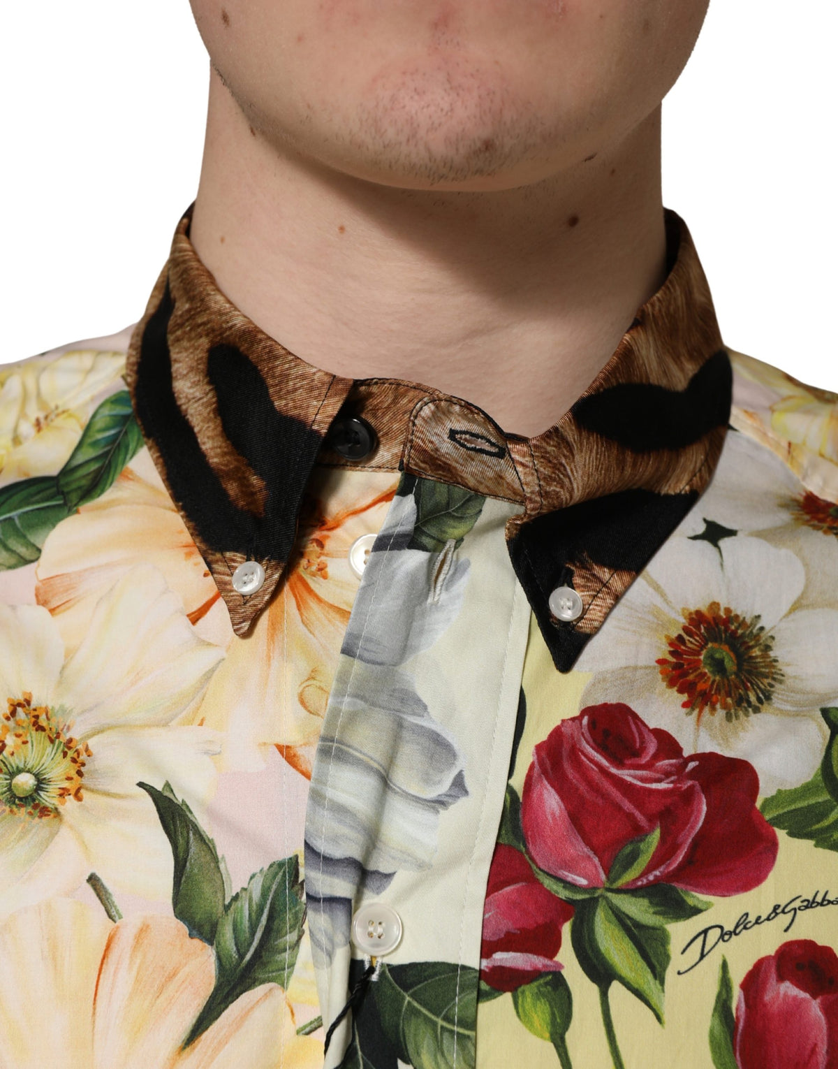 Chemise à col imprimé fleuri et animalier multicolore Dolce & Gabbana