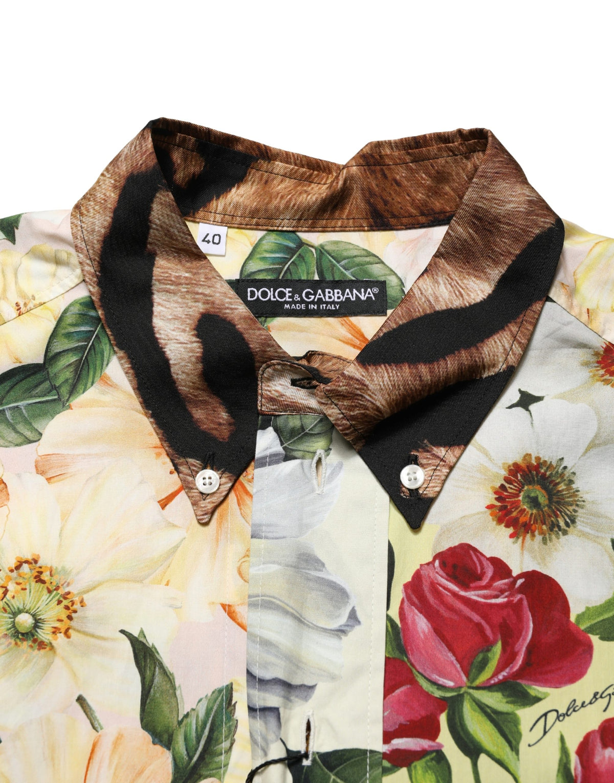 Chemise à col imprimé fleuri et animalier multicolore Dolce & Gabbana