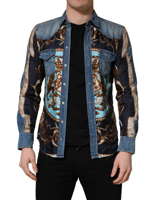 Dolce & Gabbana Blauw Barok Katoenen Denim Overhemd met Knopen