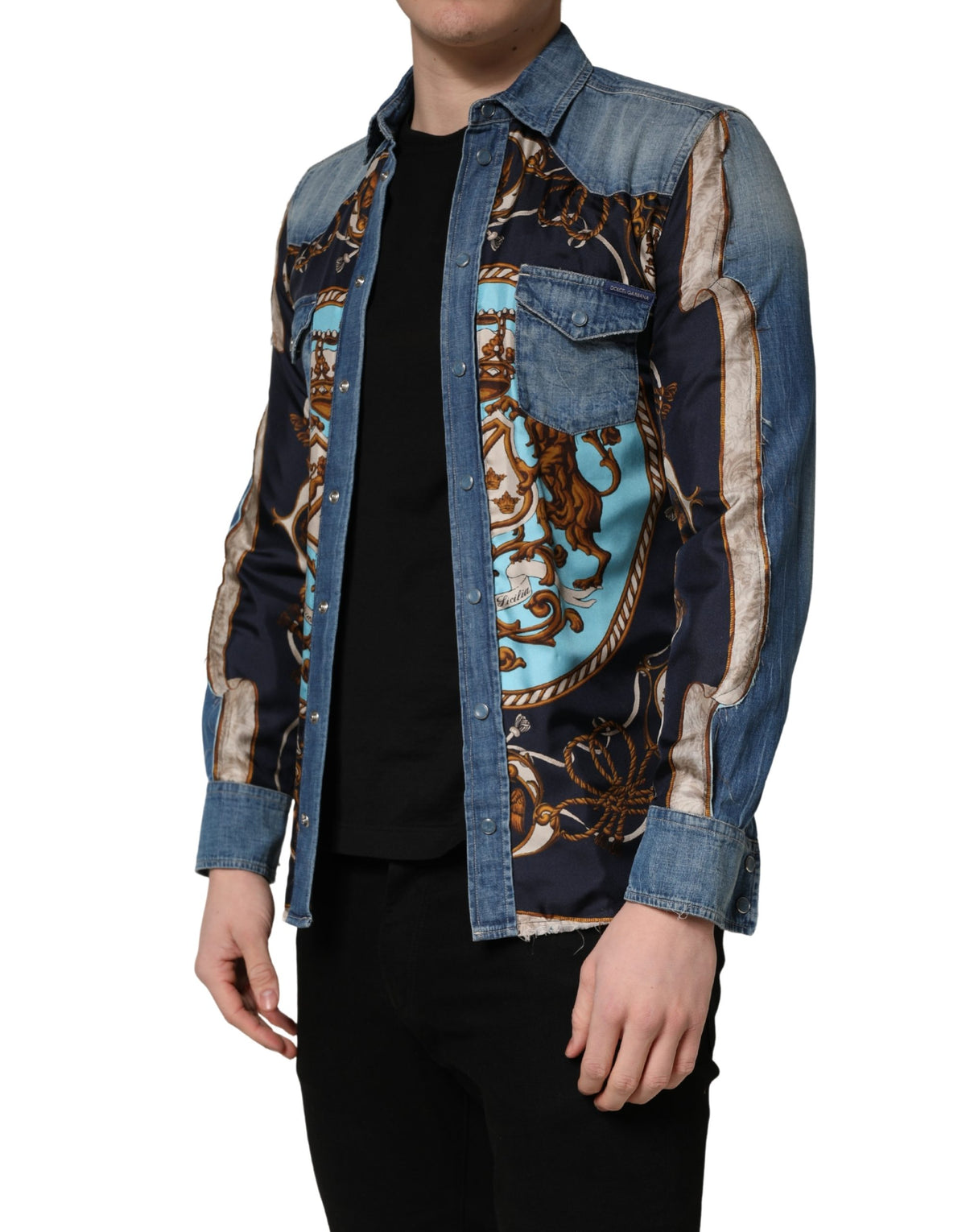 Chemise en jean à boutons en coton bleu style baroque Dolce & Gabbana