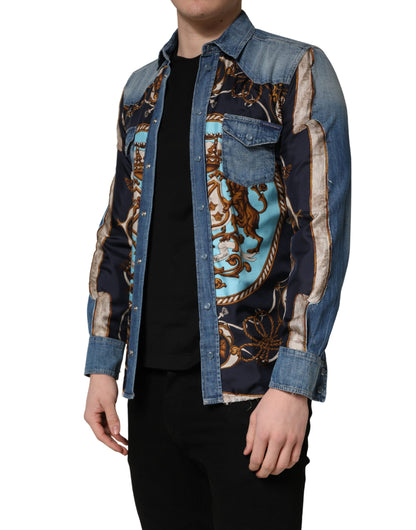 Dolce & Gabbana Blauw Barok Katoenen Denim Overhemd met Knopen