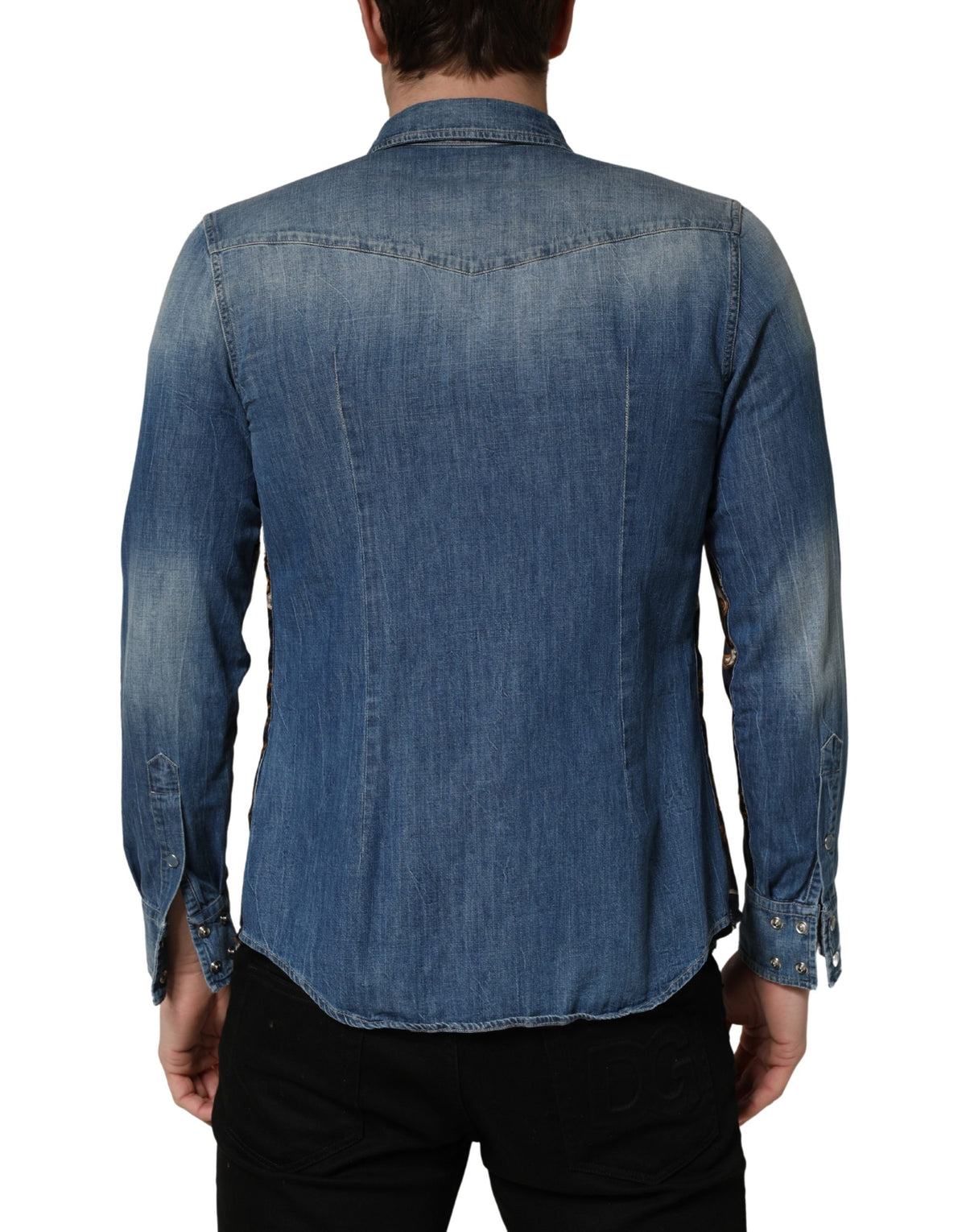 Chemise en jean à boutons en coton bleu style baroque Dolce & Gabbana