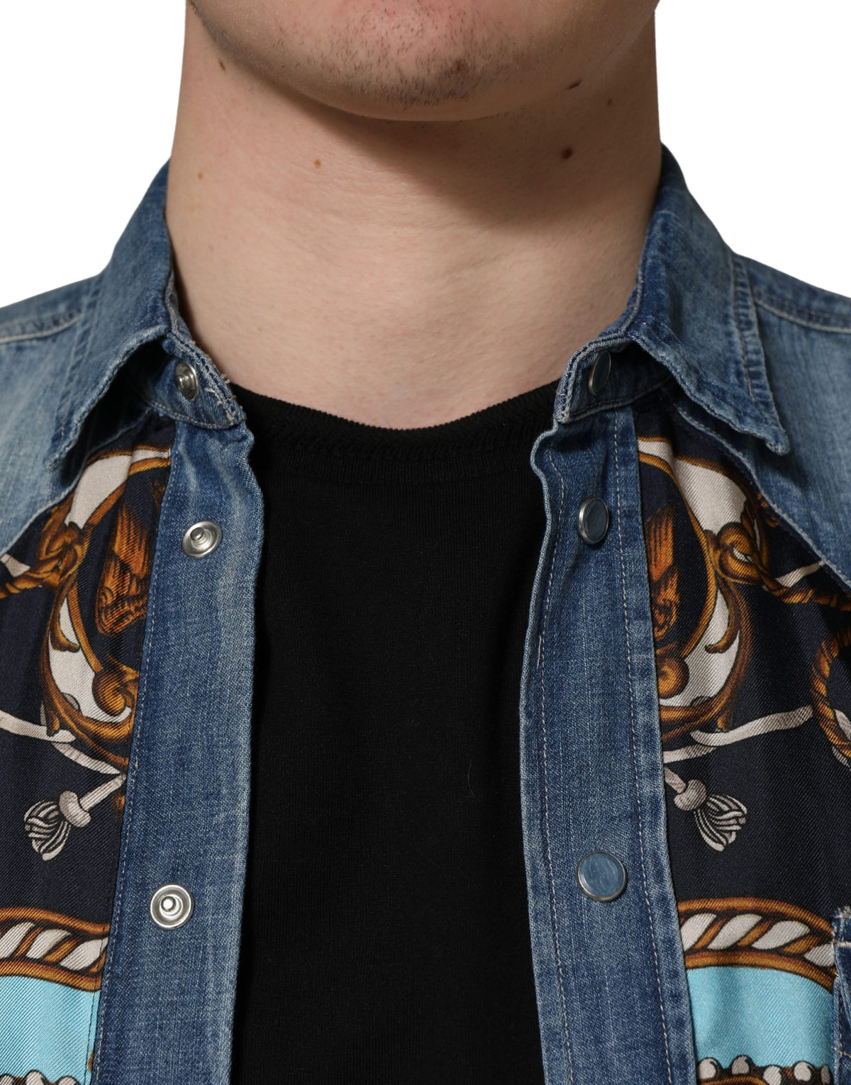 Chemise en jean à boutons en coton bleu style baroque Dolce & Gabbana