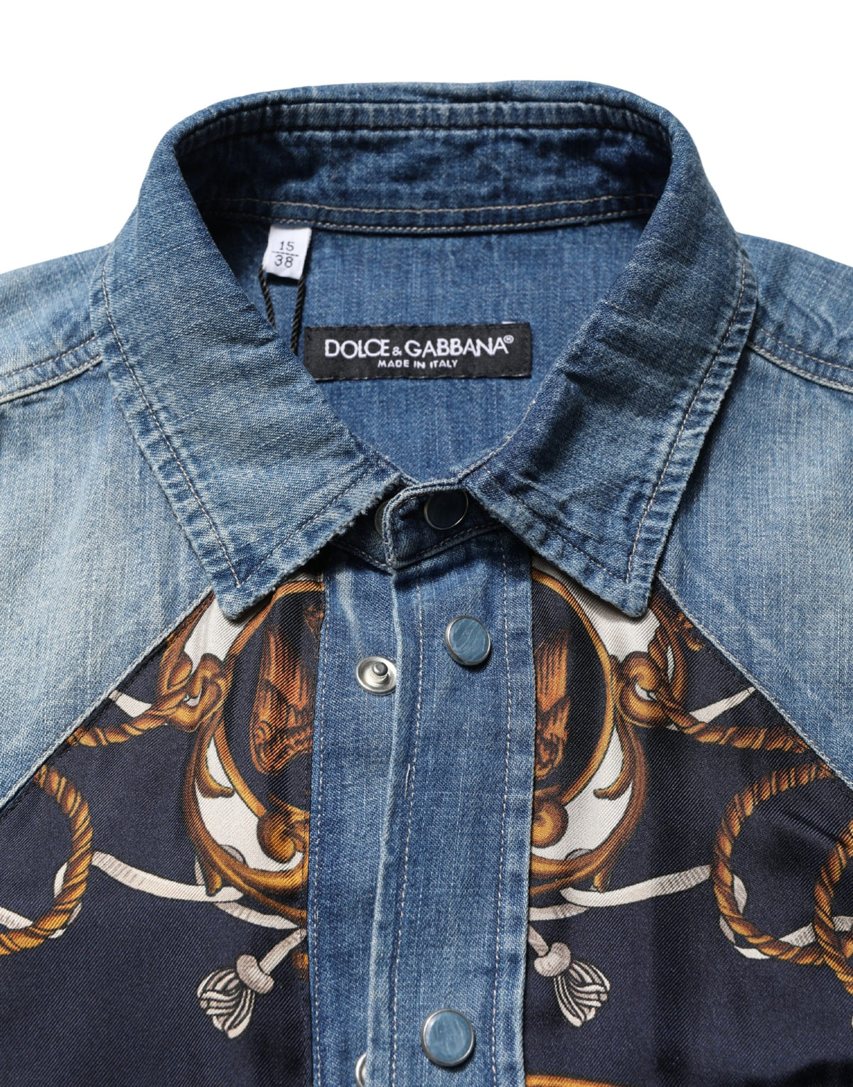 Chemise en jean à boutons en coton bleu style baroque Dolce & Gabbana