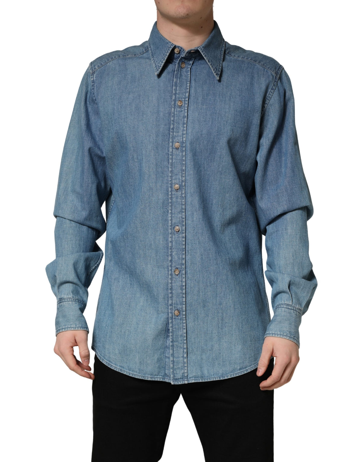 Chemise décontractée en jean slim Dolce & Gabbana en coton stretch bleu