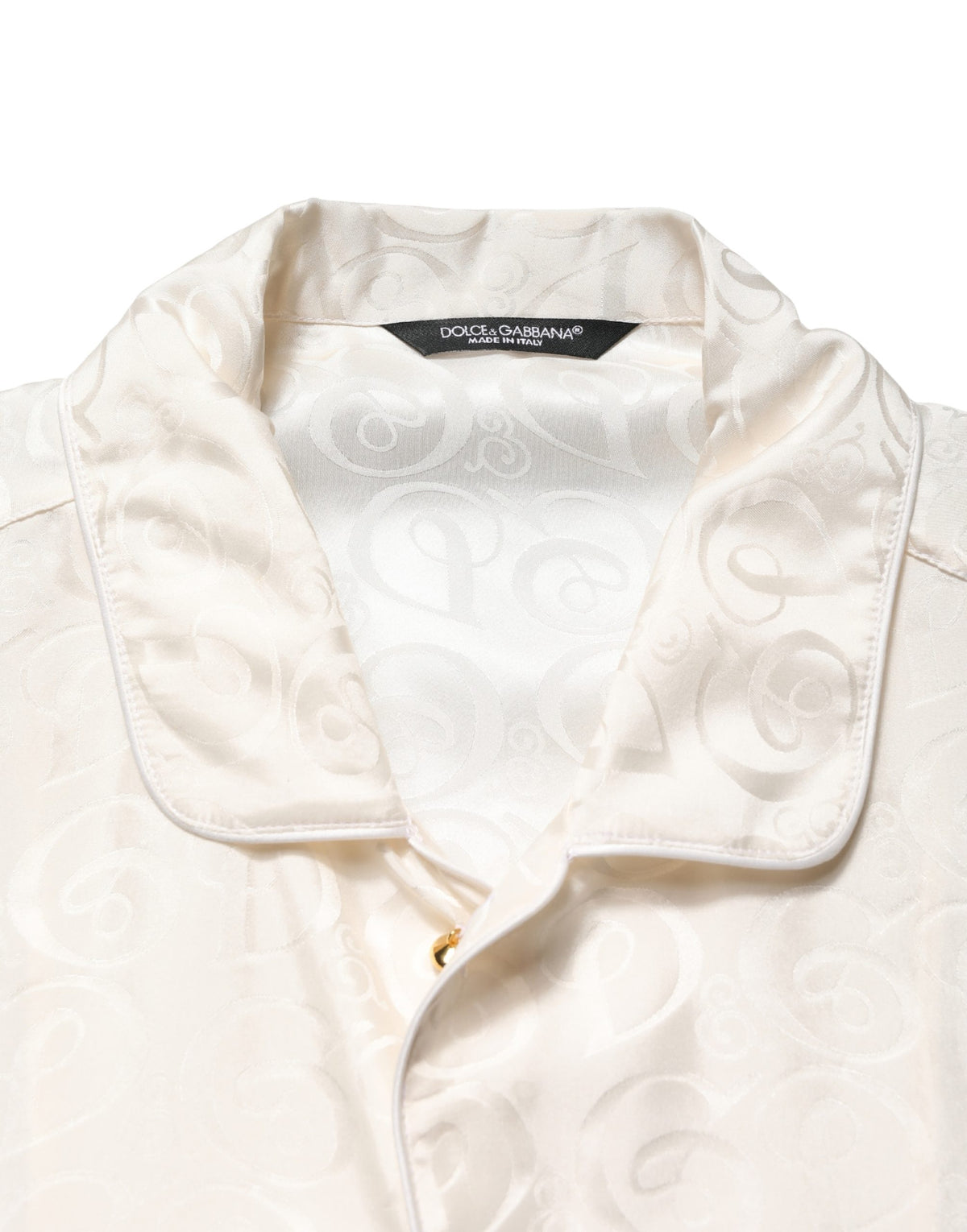 Chemise Blanche en Soie à Manches Longues et Imprimé Logo Ton sur Ton Dolce & Gabbana