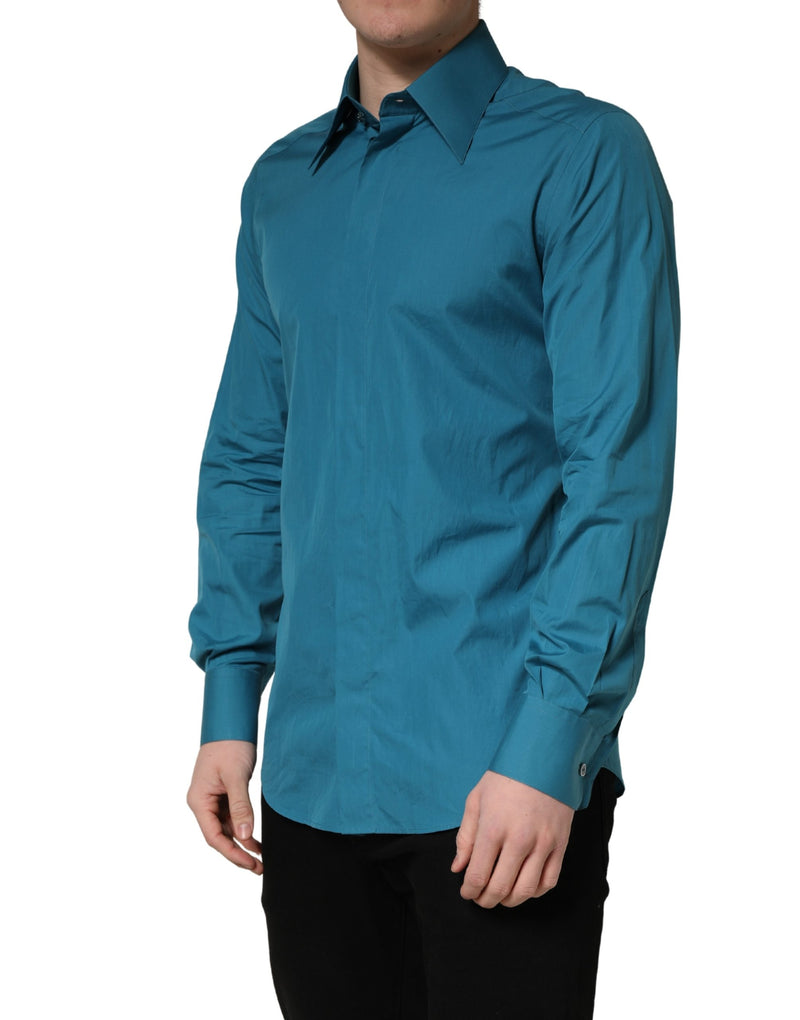 Chemise habillée en coton à manches longues Dolce & Gabbana SARTORIA bleue