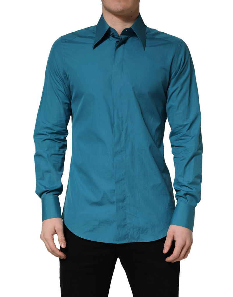 Chemise habillée en coton à manches longues Dolce & Gabbana SARTORIA bleue
