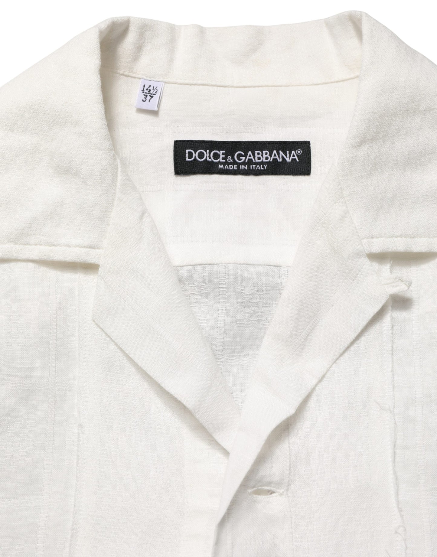 Dolce & Gabbana Wit Linnen Overhemd met Korte Mouwen en Knopen