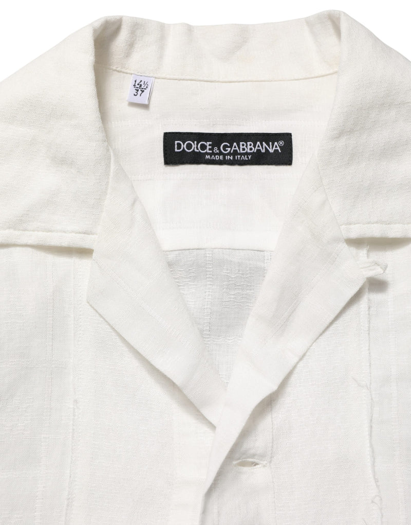 Dolce & Gabbana White Linen Short Sleeves Button Down Shirt