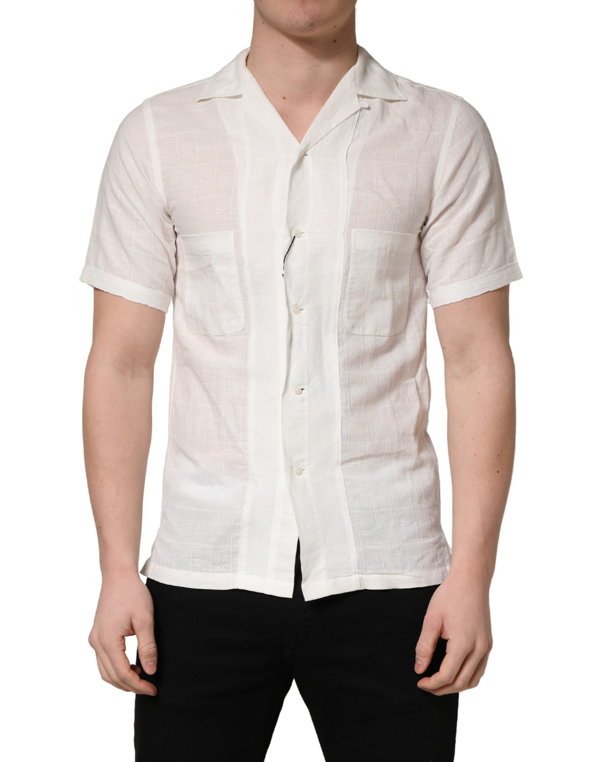 Chemise boutonnée Dolce & Gabbana en lin blanc à manches courtes