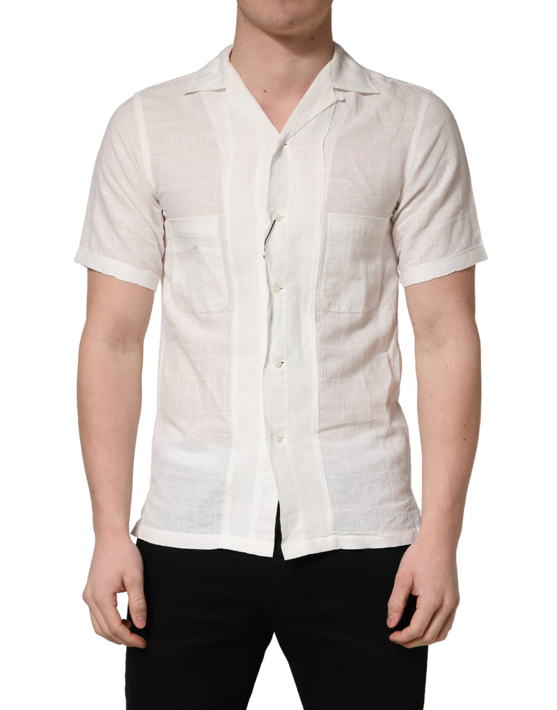 Dolce & Gabbana White Linen Short Sleeves Button Down Shirt