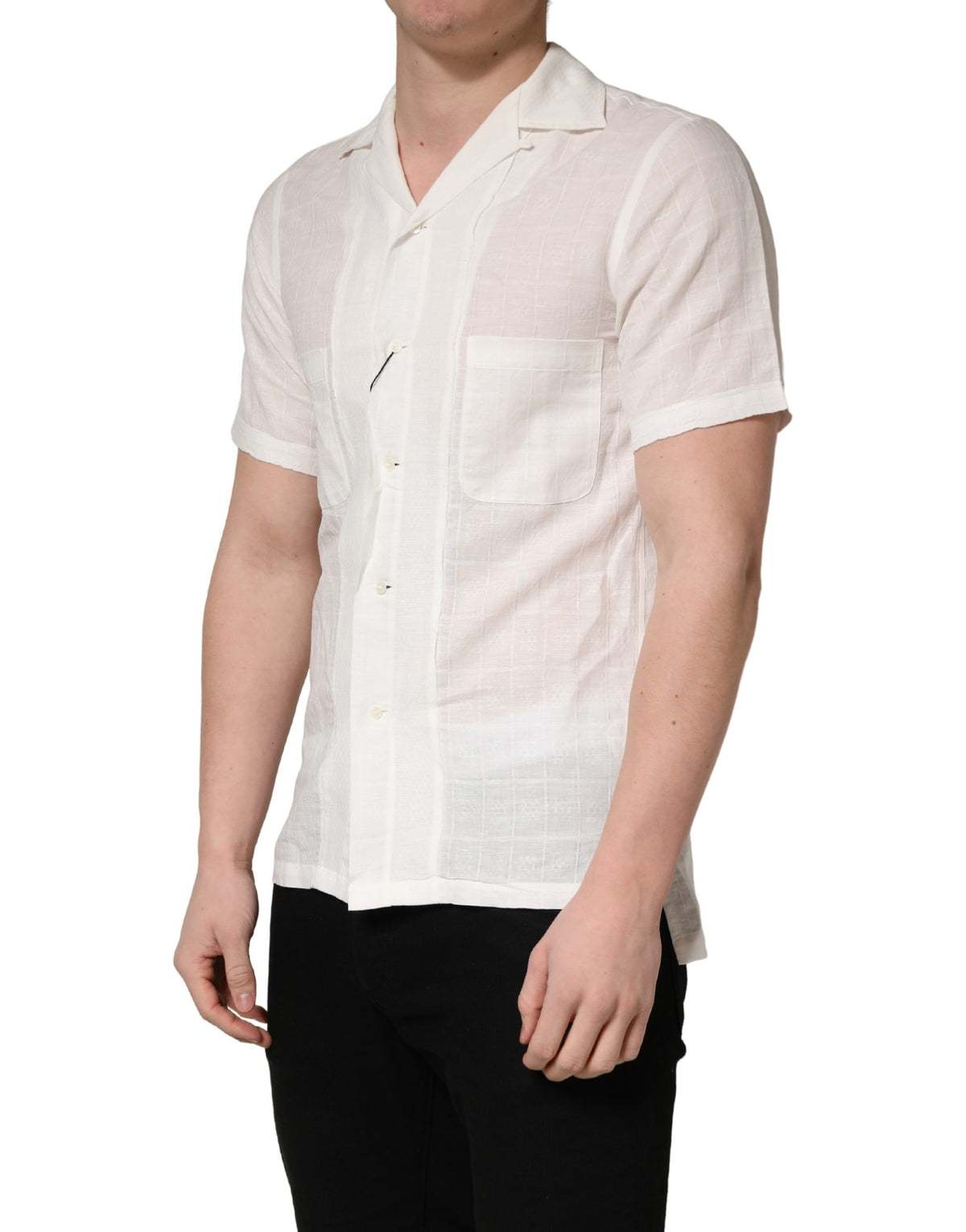 Chemise boutonnée Dolce & Gabbana en lin blanc à manches courtes