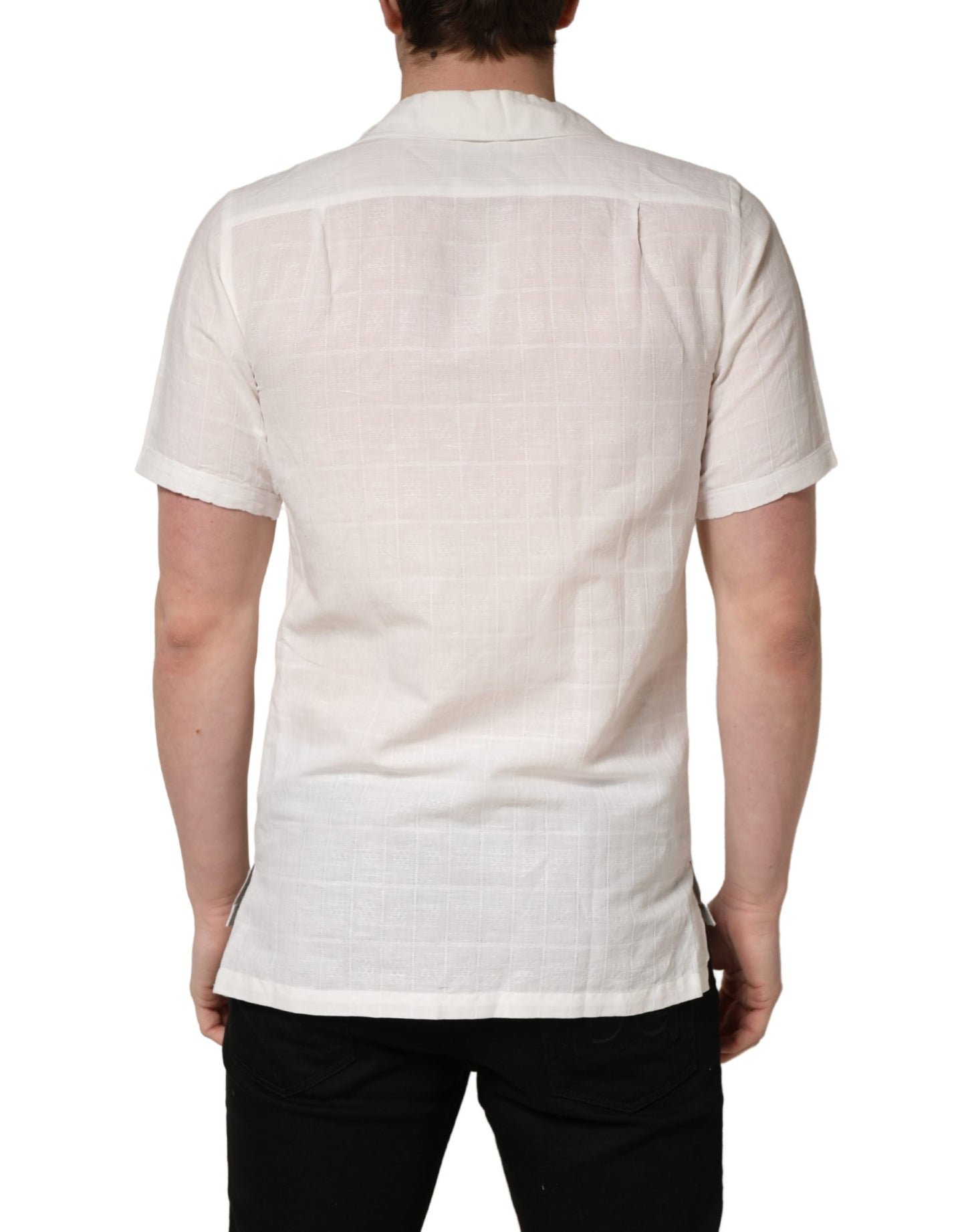 Dolce & Gabbana Wit Linnen Overhemd met Korte Mouwen en Knopen