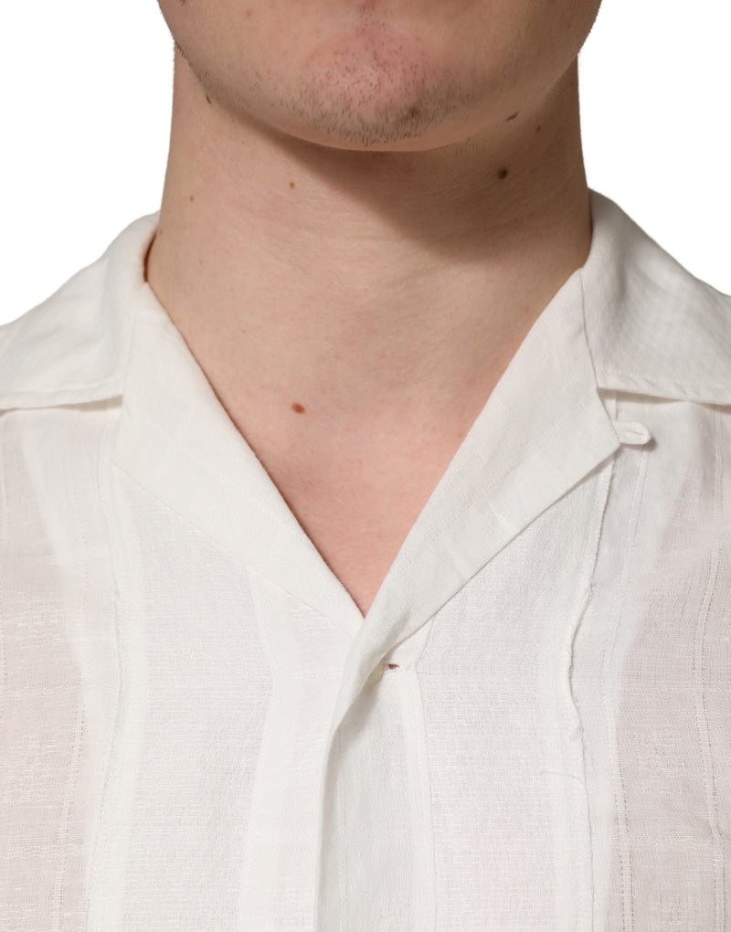 Dolce & Gabbana White Linen Short Sleeves Button Down Shirt