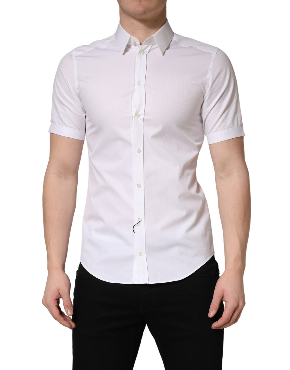Chemise boutonnée à manches courtes en coton blanc Dolce & Gabbana