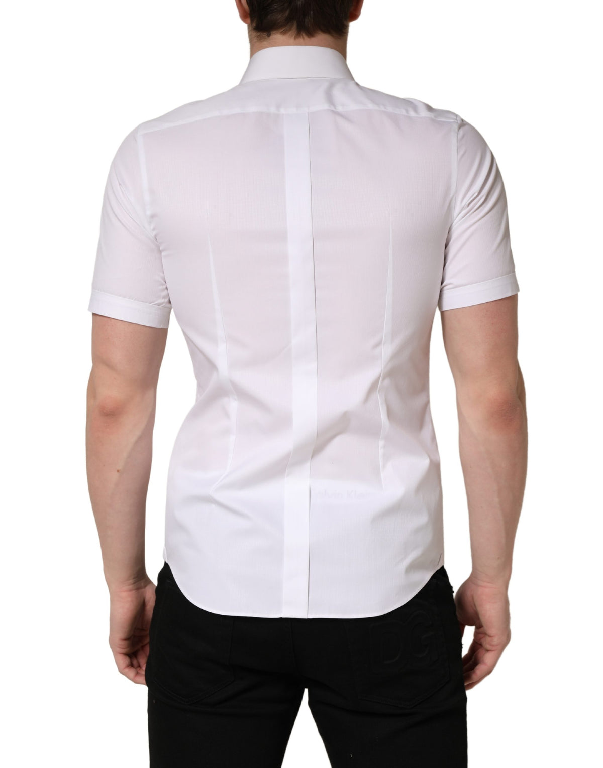 Chemise boutonnée à manches courtes en coton blanc Dolce & Gabbana