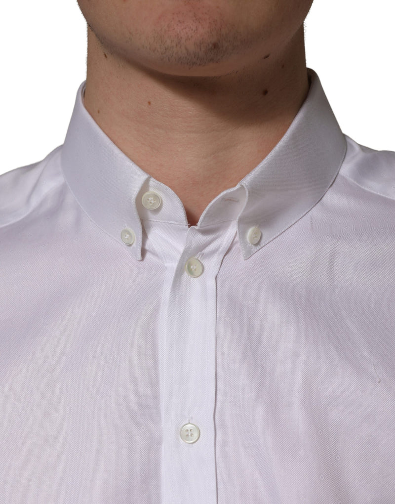 Dolce & Gabbana Wit Katoenen overhemd met korte mouwen en knoopsluiting
